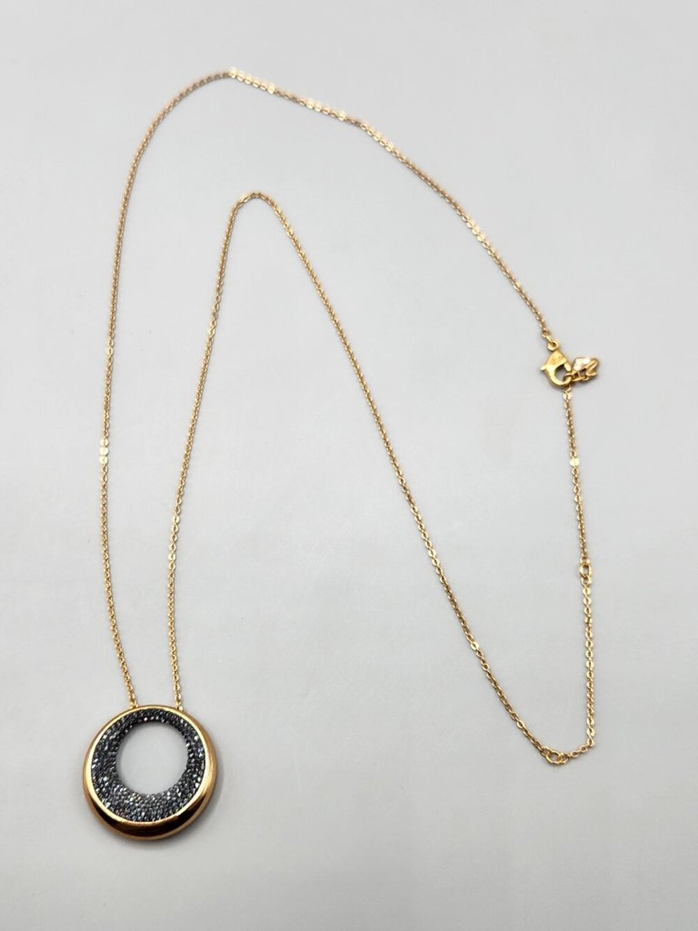 Swarovski Gold and Black Crystal Circle Pendant Necklace